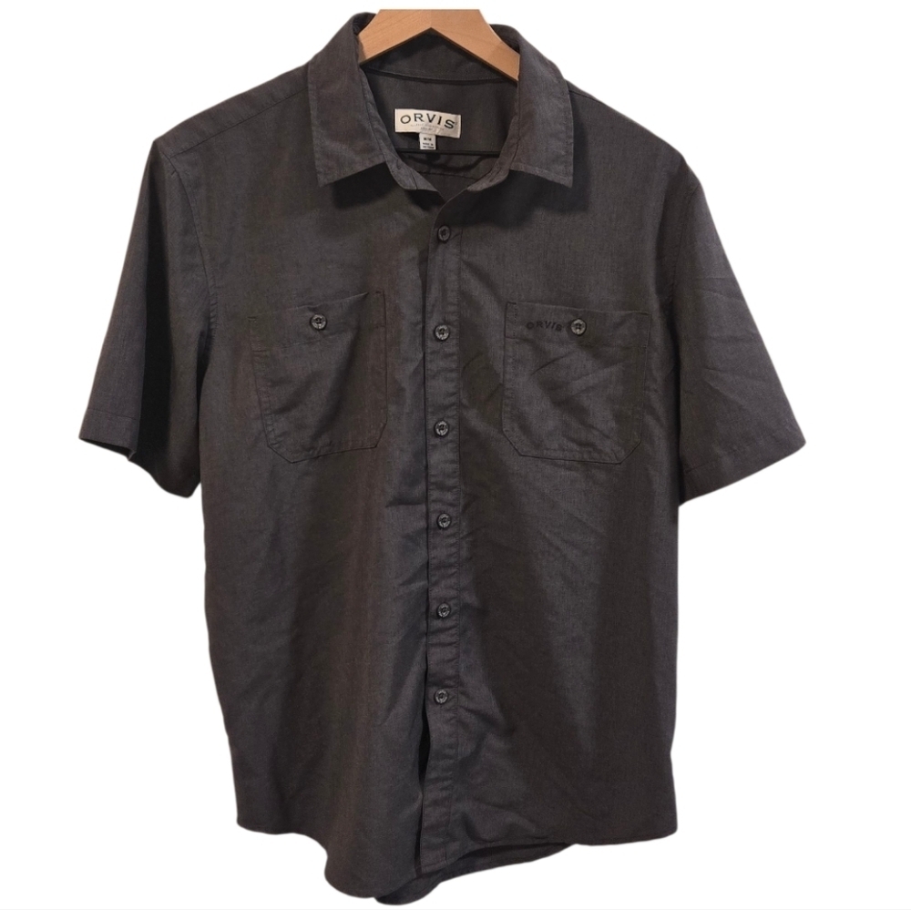 Orvis Short Sleeve Charcoal Gray Button Down Tech Shirt Size Medium